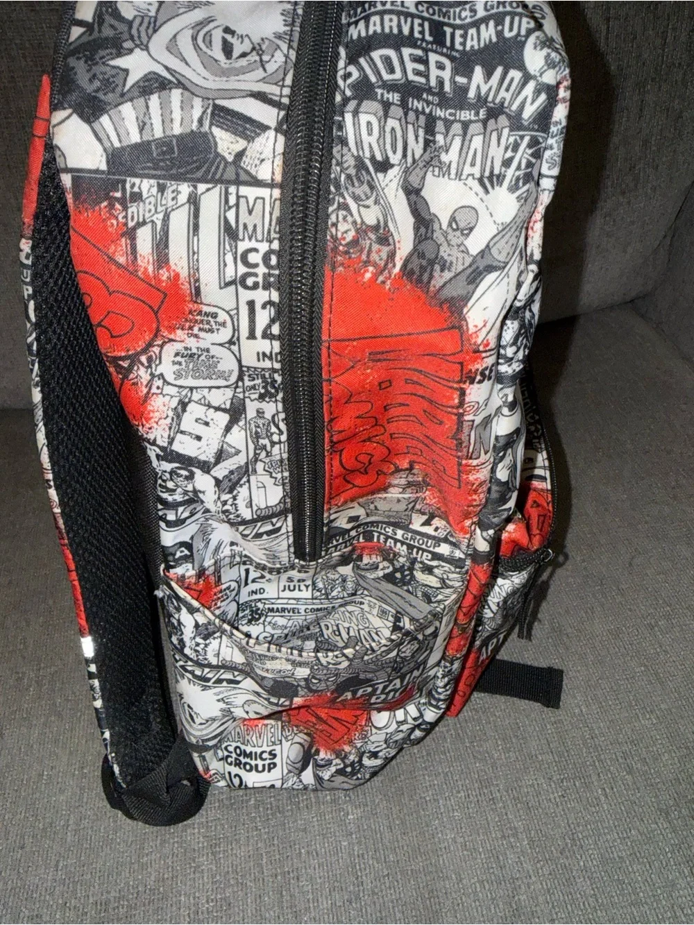 Marvel Comics Backpack Red Black White Comic Print School Book Bag Travel 16”
